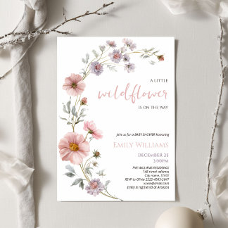 Invitación Dulce Shower de Bebé Flor Silvestre Minimalista Fl
