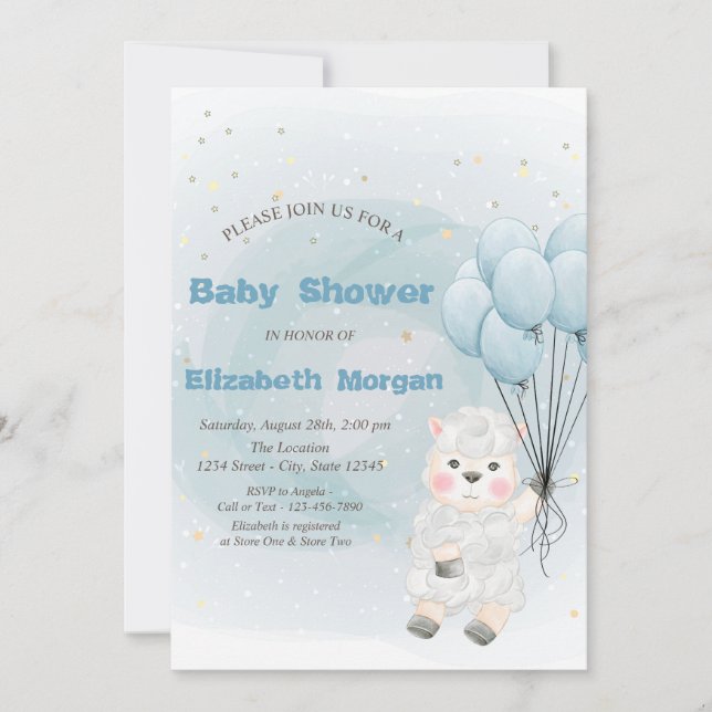 Invitación Dulce Shower de Estrellas de Corderito (Anverso)