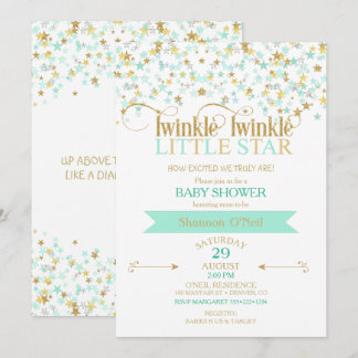 Invitación Dulce Shower de Twinkle Little Star en Dorado y Me