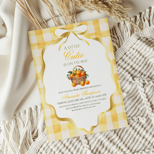 Invitación Dulce shower para bebé con lunares amarillos y laz