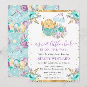Invitación Dulce Shower para Bebe de Pascua con Pollito Flora