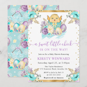 Invitación Dulce Shower para Bebe de Pascua con Pollito Flora