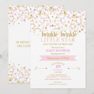 Invitación Dulce Shower Twinkle Little Star Rosa Dorado