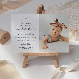 Invitación Dulce simple | Blanco y negro y bautismo fotográfi