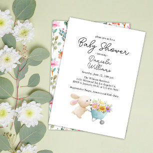 Invitación Dulce Simple Conejo Pequeño Flores Silvestres Baby