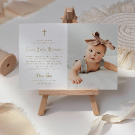Invitación Dulce simple | Faux Gold con bautismo fotográfico