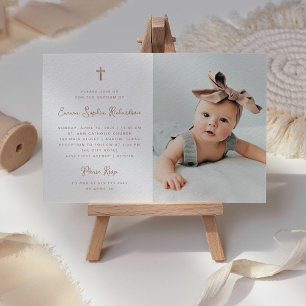 Invitación Dulce simple   Faux Rosa Gold con Photo Baptism