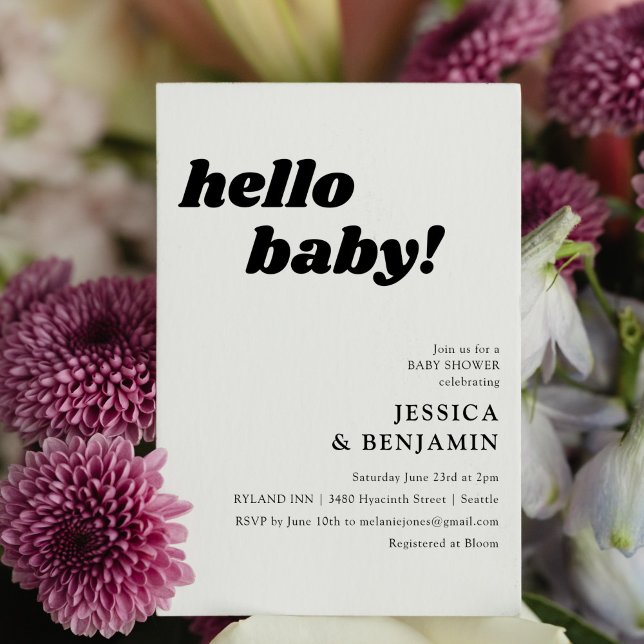 Invitación Dulce Simple Fondo Blanco Hello Baby Shower (Subido por el creador)