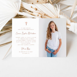 Invitación Dulce simple | Foto Faux Rosa Gold Confirmation