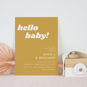 Invitación Dulce Simple Polvoriento Amarillo Hola Baby Shower