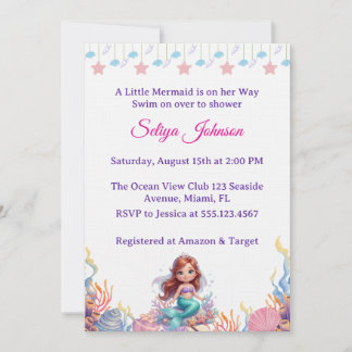 Invitación Dulce Sirenita Bajo el Mar Niña Baby Shower