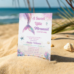 Invitación Dulce Sirenita Pastel Chica Océano
