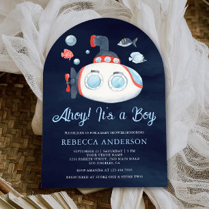 Invitación Dulce submarino náutico azul marino Baby Shower Ar