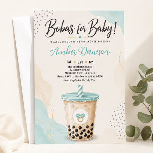 Invitación Dulce Té Boba Azul Bebé Cumpleaños Perla Pequeña B