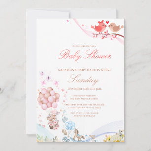 Invitación Dulce Teddy Love Birds Baby Shower