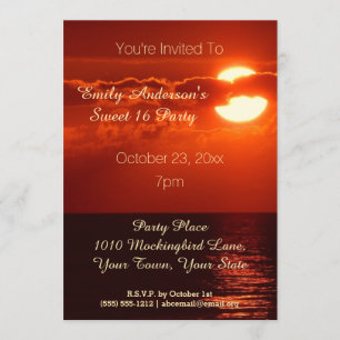 Invitación Dulce tema de la playa de verano del atardecer roj