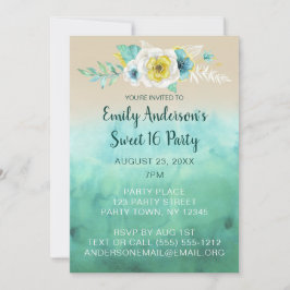 Invitación Dulce tema de la playa tropical floral 16 cumpleañ