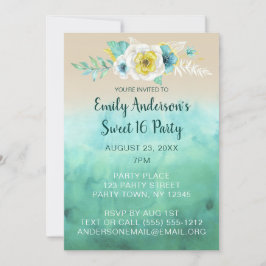 Invitación Dulce tema de la playa tropical floral 16 cumpleañ