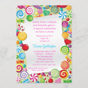 Invitación Dulce tema de los caramelos de Candyland 16 Invite