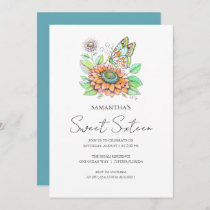 Invitación Dulce tema de mariposa en fiesta de cumpleaños 16