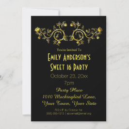 Invitación Dulce tema del glamour del Rosa de oro negro 16 cu