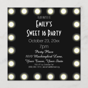 Invitación Dulce tema del Hollywood en blanco y negro 16 cump