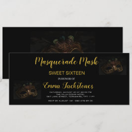 Invitación Dulce tema elegante de mascarada de oro Dieciséis