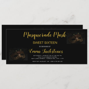 Invitación Dulce tema elegante de mascarada de oro Dieciséis