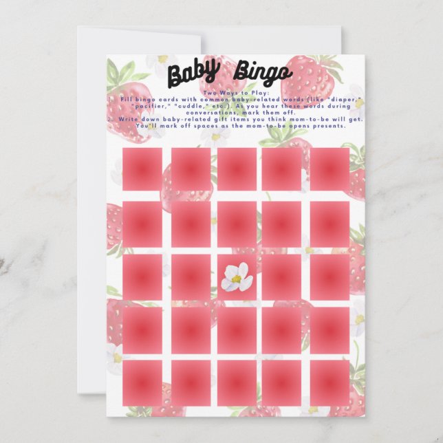 Invitación Dulce Tema Fresa Bebé Bingo Ducha Juego (Anverso)