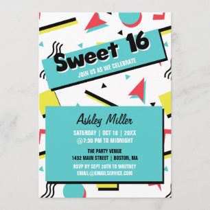 Invitación Dulce temático retro dieciséis del modelo 90s