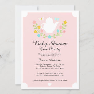 Invitación Dulce Tetera Floral Rosa Baby Shower