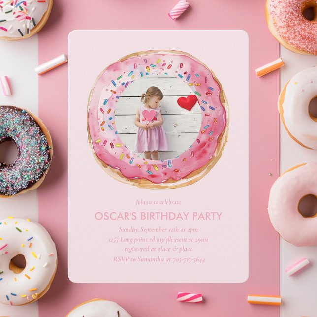 Invitación Dulce tiempo Pastel Rosa Donut Cumpleaños (Subido por el creador)