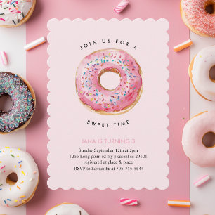 Invitación Dulce tiempo Pastel Rosa Donut Cumpleaños