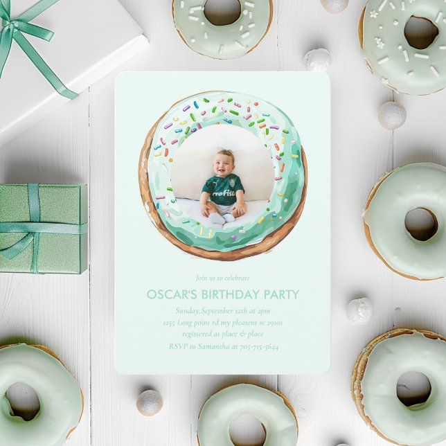 Invitación Dulce tiempo Pastel Verde Donut Cumpleaños (Subido por el creador)
