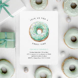 Invitación Dulce tiempo Pastel Verde Donut Cumpleaños