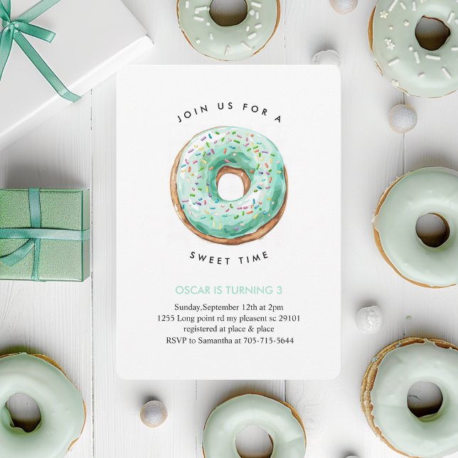 Invitación Dulce tiempo Pastel Verde Donut Cumpleaños (Subido por el creador)