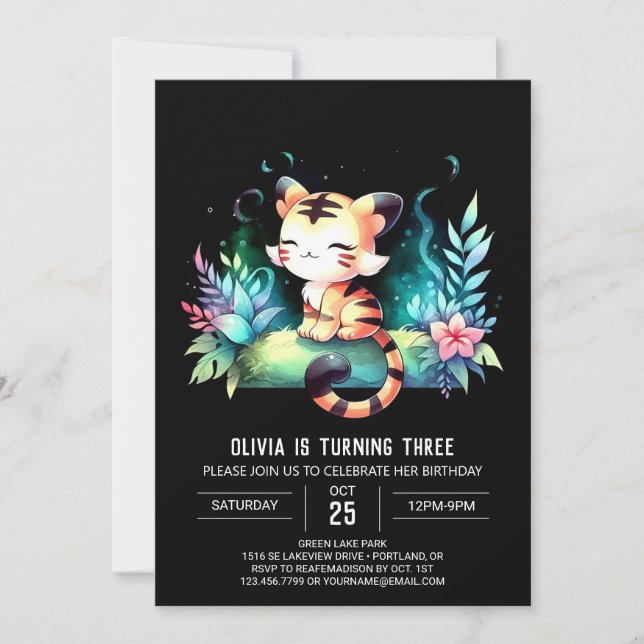 Invitación Dulce Tigre de diversión cumpleaños (Anverso)