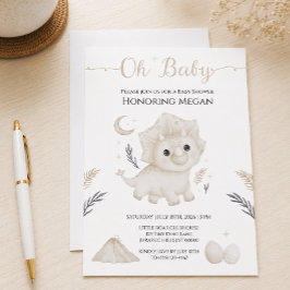 Invitación Dulce Triceratops Neutral Fiesta de Bebé Dinosauri