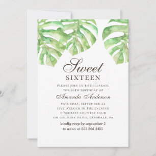 Invitación Dulce tropical 16. Verdor monstera 16 años