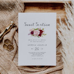 Invitación Dulce tropical clásico Dieciséis cumpleaños<br><div class="desc">Esta clásica invitación tropical dulce de dieciséis años es perfecta para una elegante celebración de 16 años. El artístico diseño del marsala incluye acuarelas,  rosas verdes,  rosas,  borgoñas y ruidosas,  decoradas con gusto en un elegante y radiante ramo de flores.</div>