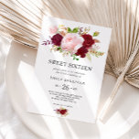 Invitación Dulce Tropical Rojo Dieciséis Cumpleaños<br><div class="desc">Esta invitación de fiesta de 16 años de dulce tropical rojo es perfecta para una elegante celebración de 16 años. El artístico diseño del marsala incluye acuarelas,  rosas verdes,  rosas,  borgoñas y ruidosos,  decorados con plantas verdes y cuidadosamente distribuidos en un elegante y radiante ramo de flores.</div>