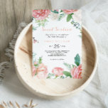 Invitación Dulce tropical rosado moderno Dieciséis cumpleaños<br><div class="desc">Esta moderna invitación a la fiesta de cumpleaños dieciséis años de dulce tropical rosa es perfecta para una celebración de 16 años. El diseño está decorado con flores blancas pintadas a mano,  rosadas y onduladas con hojas verdes,  que representan gracia y elegancia.</div>