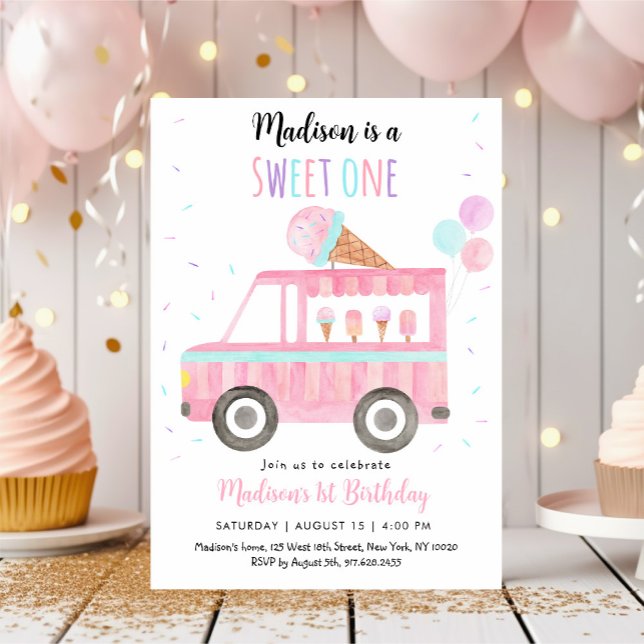 Invitación Dulce Un Camión De Helado Rosa (Subido por el creador)