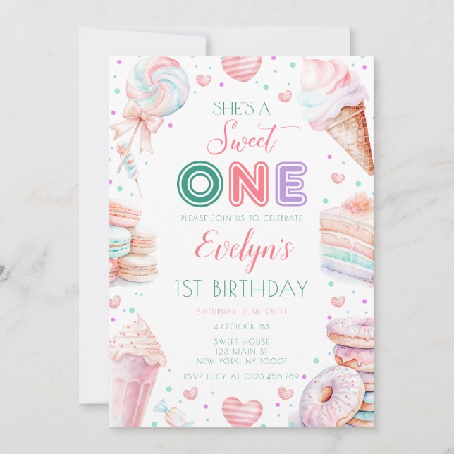 Invitación Dulce un Chica de Candy Primer Cumpleaños (Anverso)