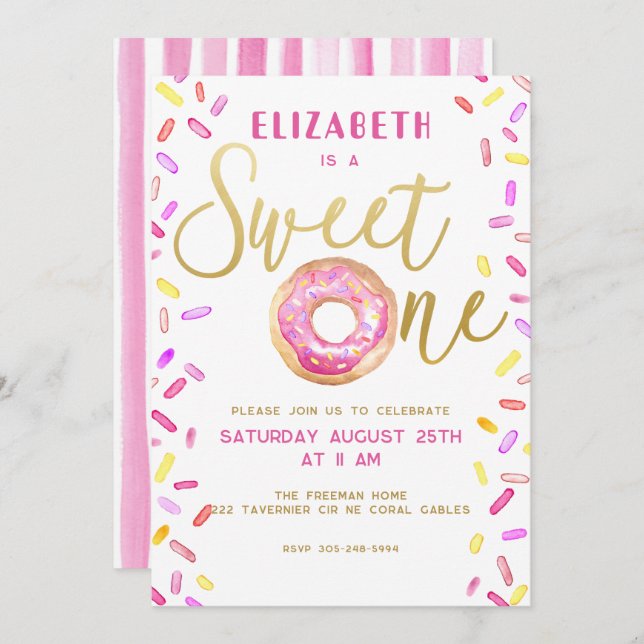 Invitación Dulce un Chica de Donut Primer Fiesta de cumpleaño (Anverso / Reverso)