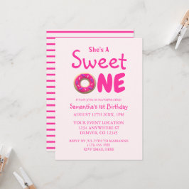 Invitación Dulce un Chica de donut rosado Primer cumpleaños