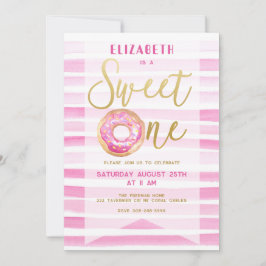 Invitación Dulce Un Chica Donut Cumpleaños Estripas Rosadas