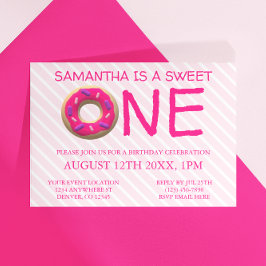 Invitación Dulce Un Chica Donut Primer Cumpleaños