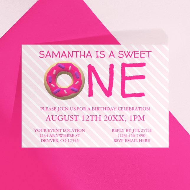 Invitación Dulce Un Chica Donut Primer Cumpleaños (Subido por el creador)
