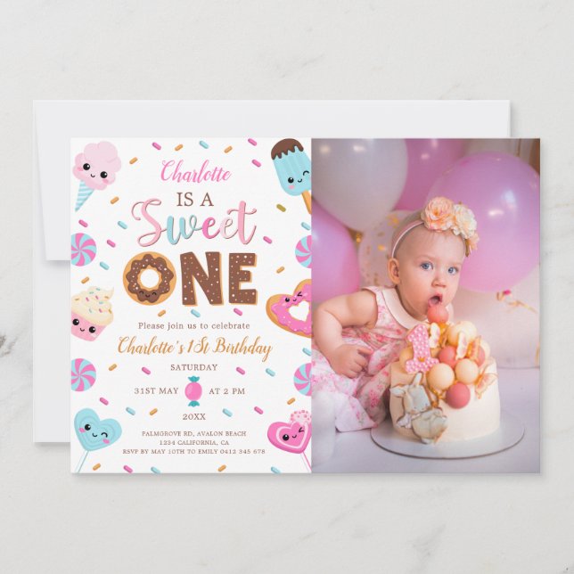 Invitación Dulce Un Cumpleaños Donut Candy 1ª Foto De Cumplea (Anverso)